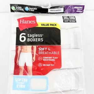 Hanes Underwear Men's 3XL White Tagless Boxers Comfort Flex Pack of 6 NWT